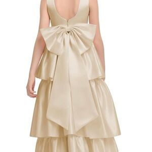 Girls' Formal Tiered Satin Dress with Bow Back - Cream